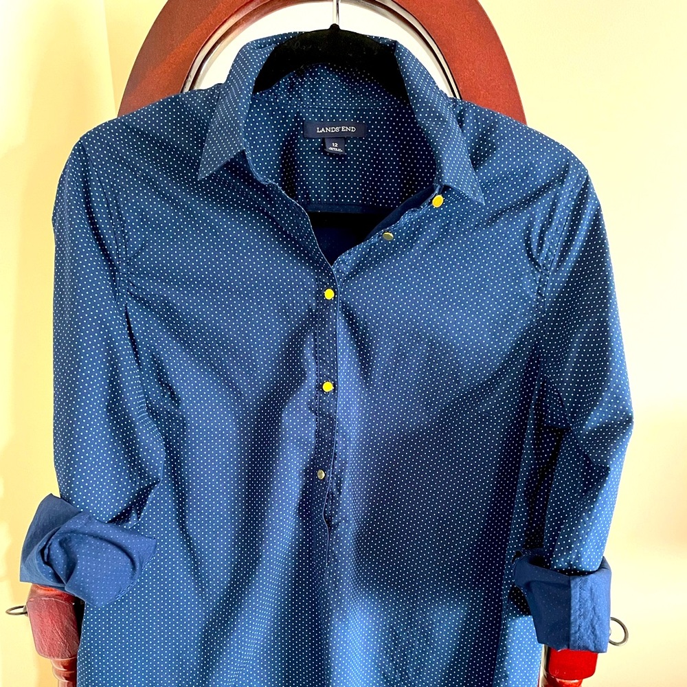 Lands End Navy Dot Shirt